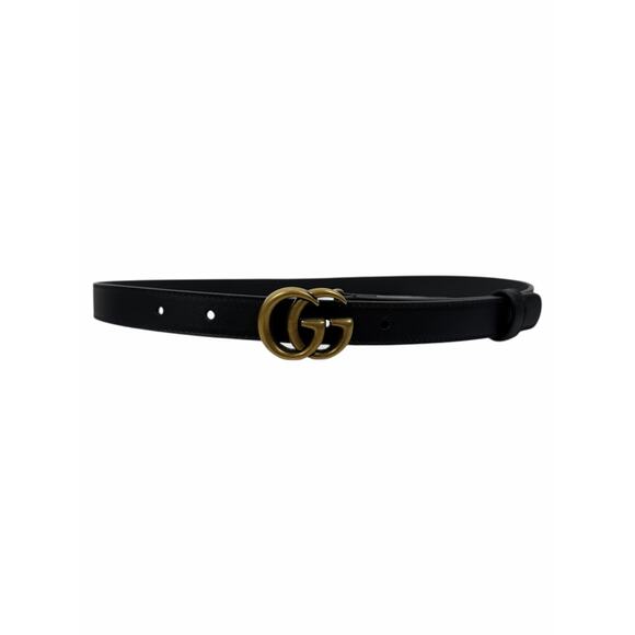 Gucci GG Logo Buckle Marmont Thin Belt Black Smooth Leather Size 80cm/32\